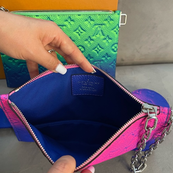 NWT Louis Vuitton Trio Pouch Taurillon Illusion Blue/Pink - Picture 11 of 11